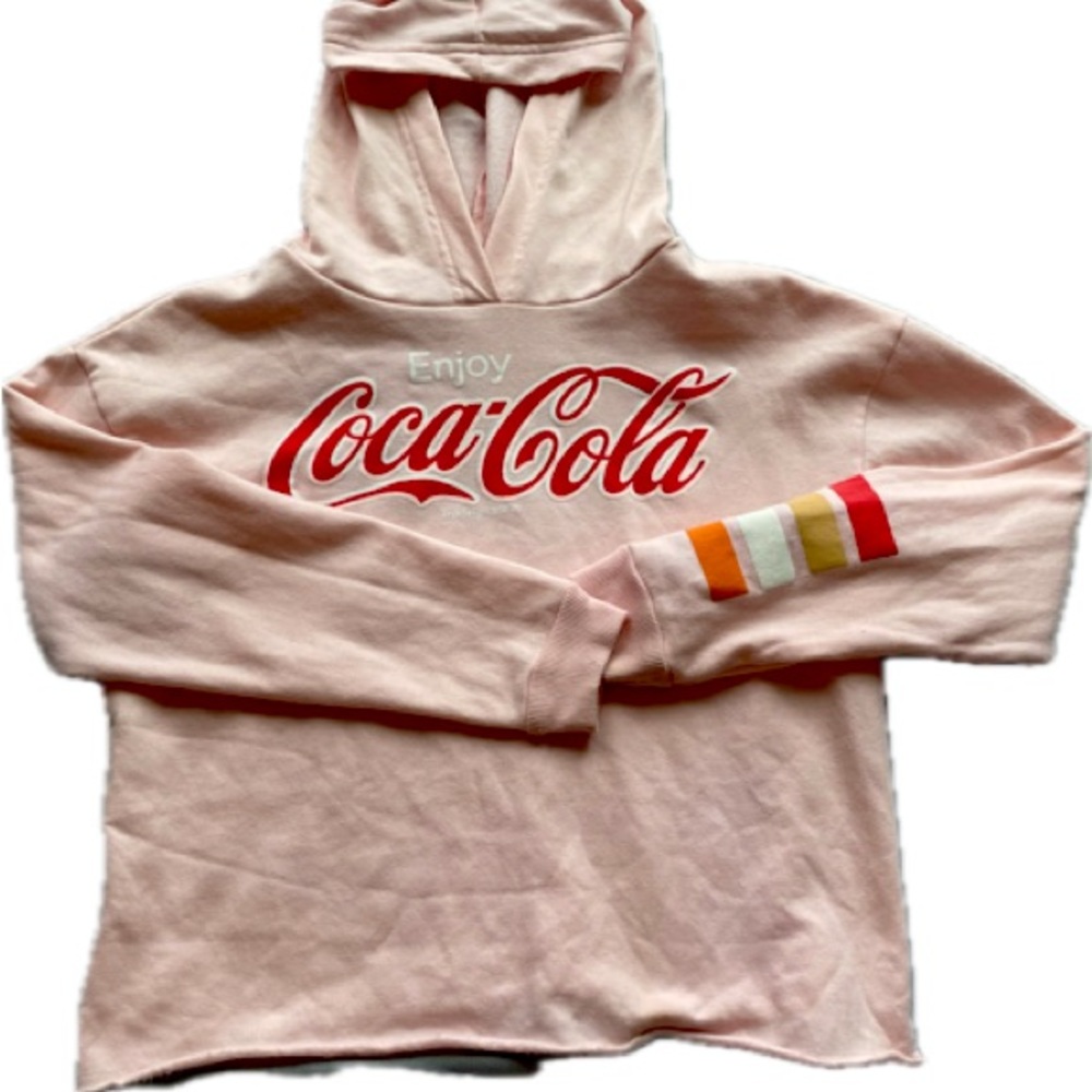 Coca Cola hoodie sweatshirt light pink cropped size XS